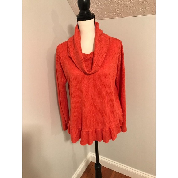 Anthropologie Maeve Winterscape Thermal Rivers Sweater Orange Cowl Neck - Small - Picture 1 of 9